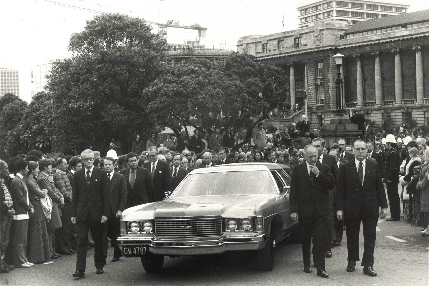 The state funeral procession for Norman Kirk