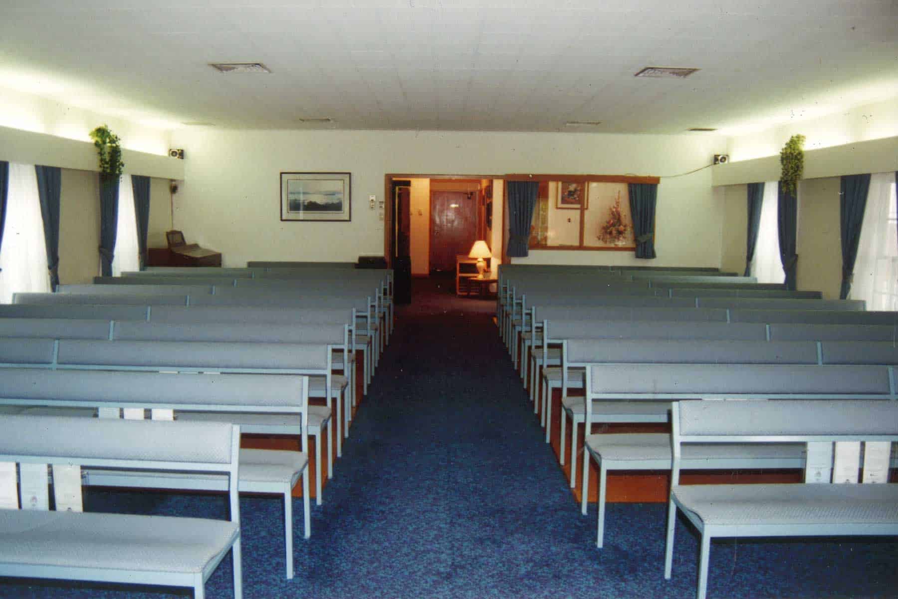 Rows of seats in the Lychgate chapel